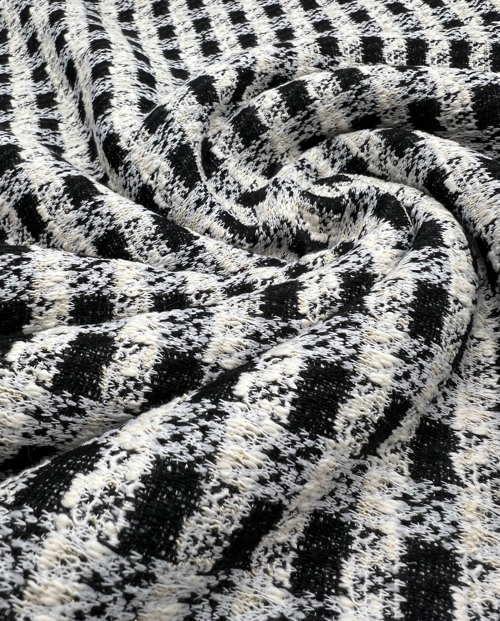 Black White Gingham Gold Speckles Jacquard Stretch Fabric - T9 Fabrics